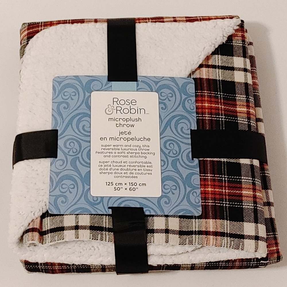 ROSE & Robin Microplush Throw Blanket Plaid 50" x 60" BNIP Sherpa Throw